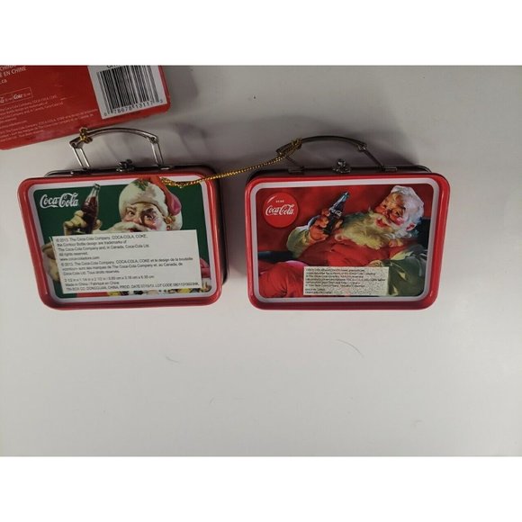Two Tin Lunch Pail Coca Cola Collectible Christmas Tree Ornaments Santa Claus - Picture 4 of 5